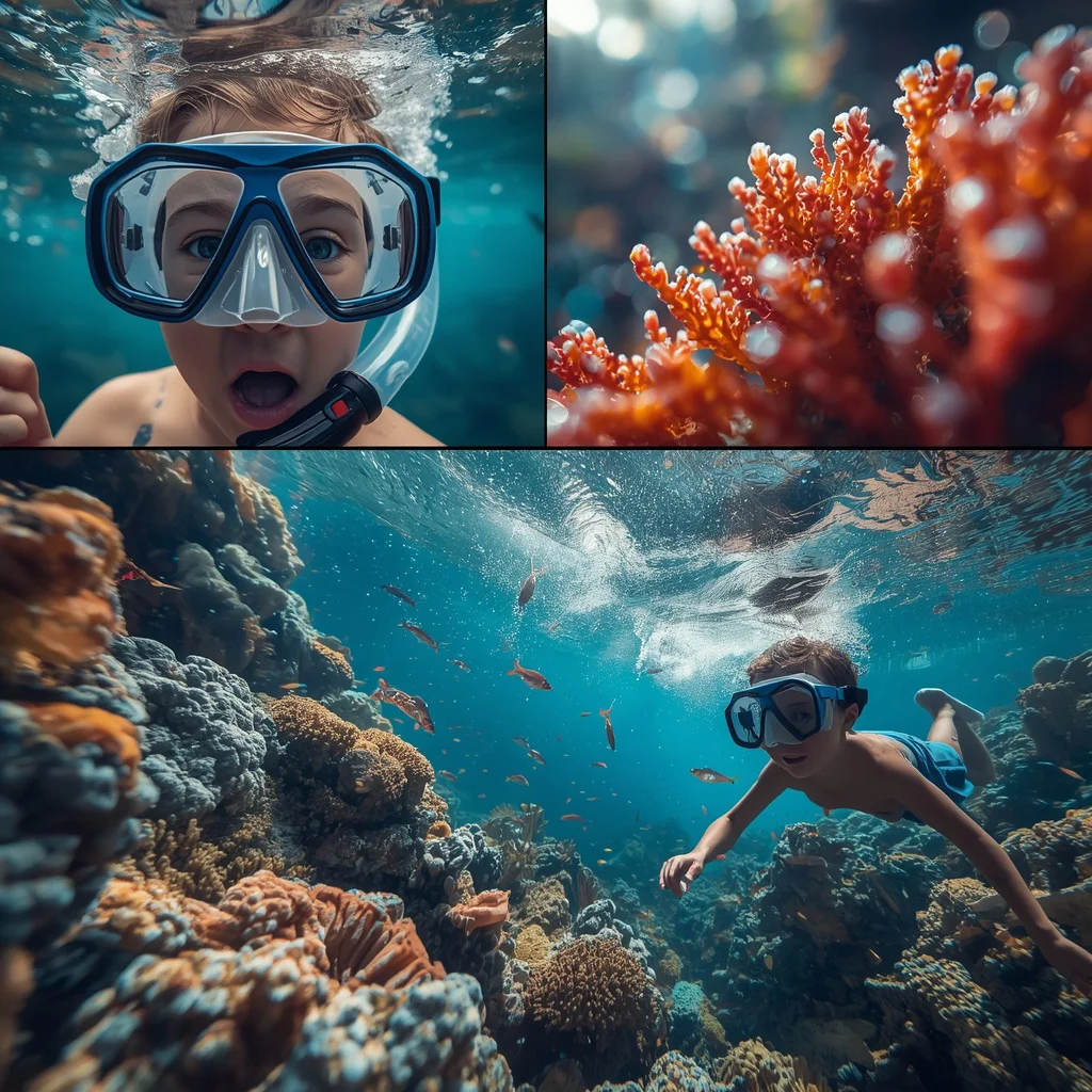 Boy's Underwater Exploration with Colorful Coral Reefs | Prompt seen trending girl Instagram — AI image prompt