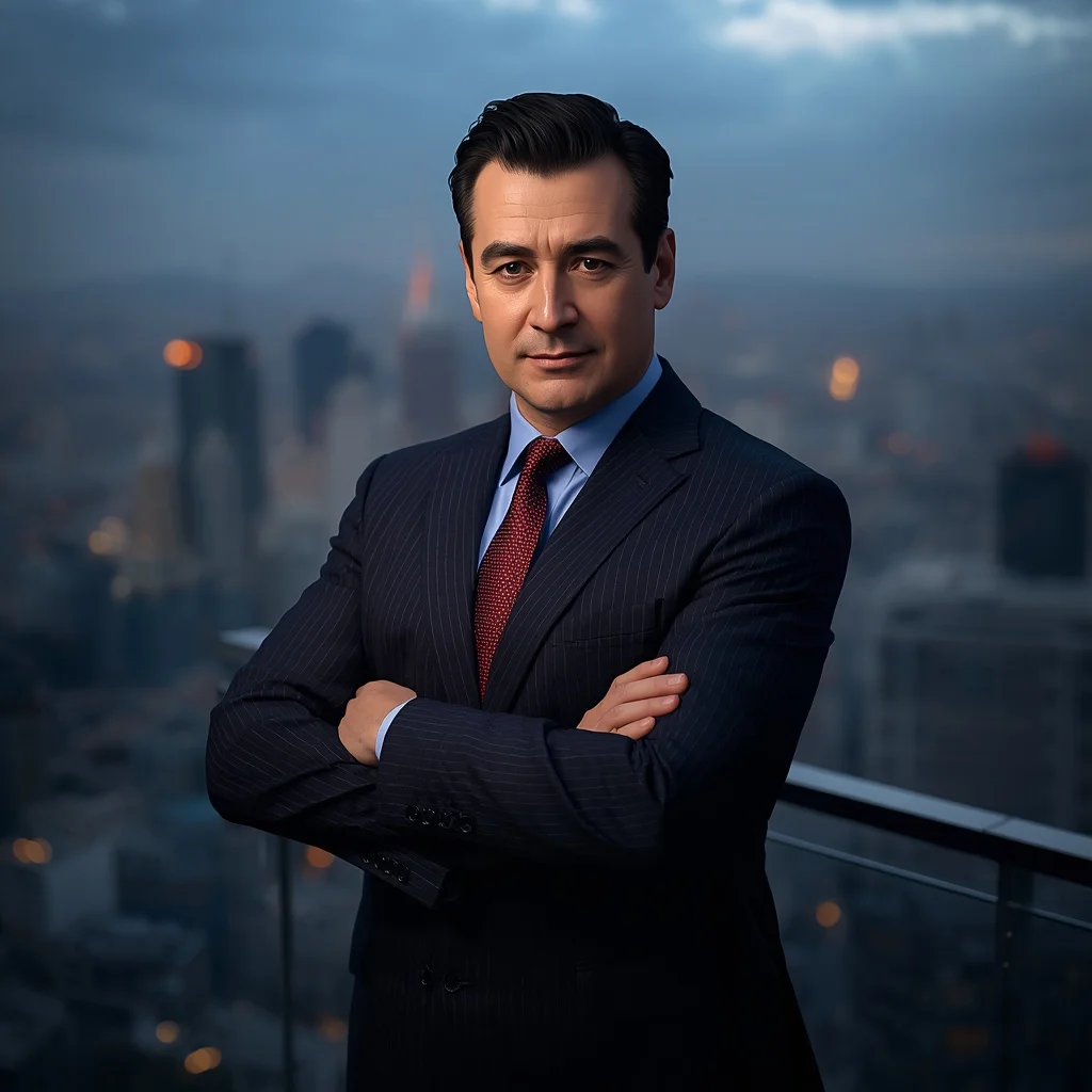 Confident Businessman in Dynamic Cityscape View | Boy prompt seen — AI image prompt