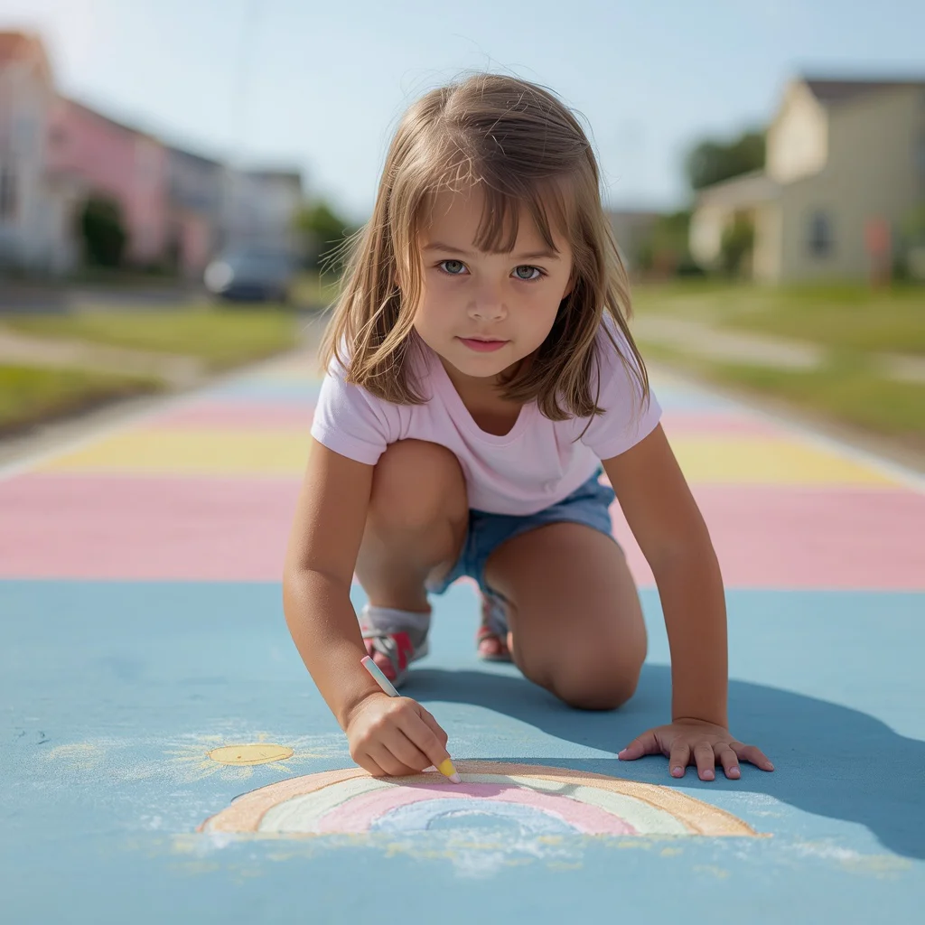 Cute Girl Drawing with Chalk on a Pastel-Colored Pavement | Trending gemini prompt instagram — AI image prompt