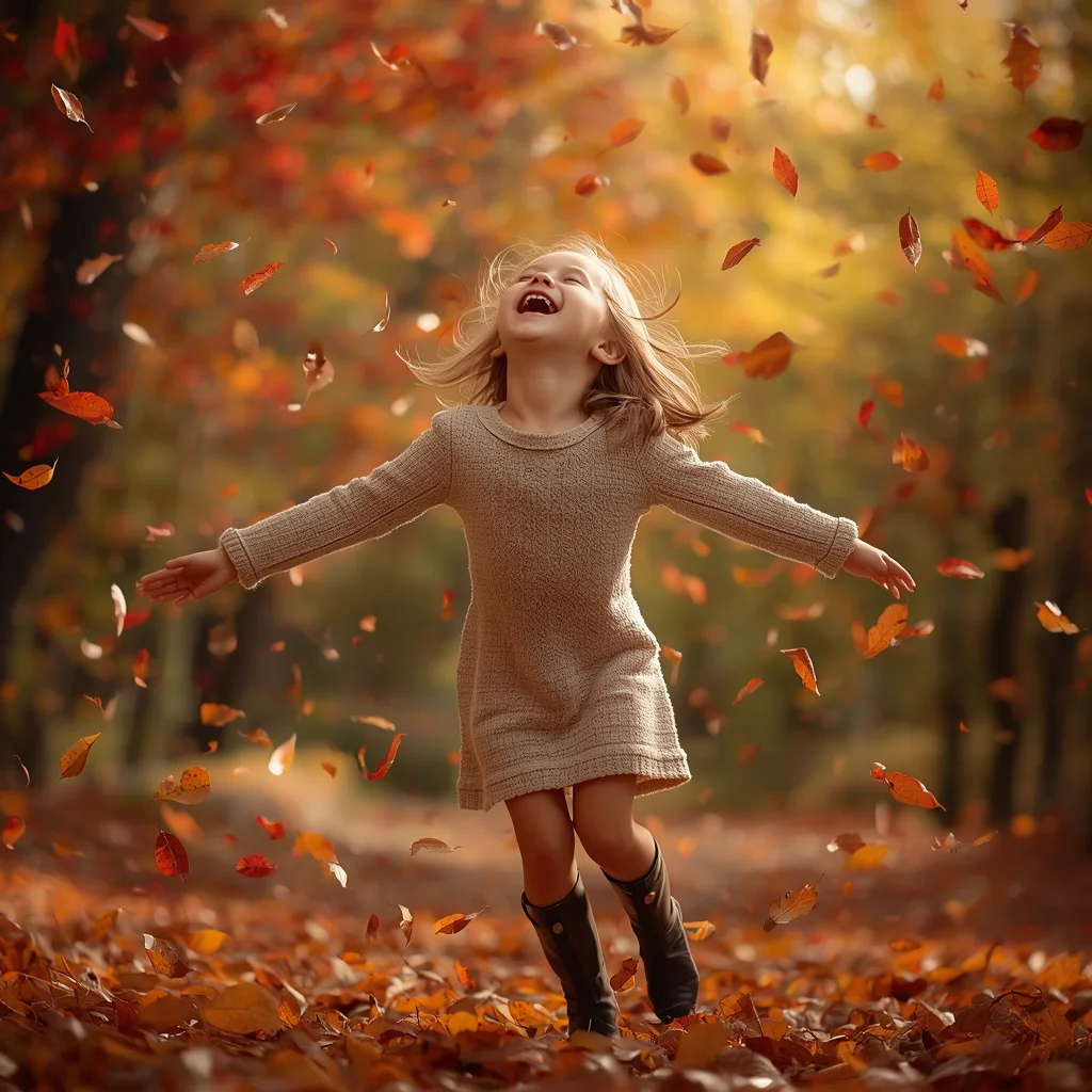 Cute Girl Playful Twirl Autumn Leaf Shower Joyful Movement Cinematic Delight | prompt for girls college instagram — AI image prompt