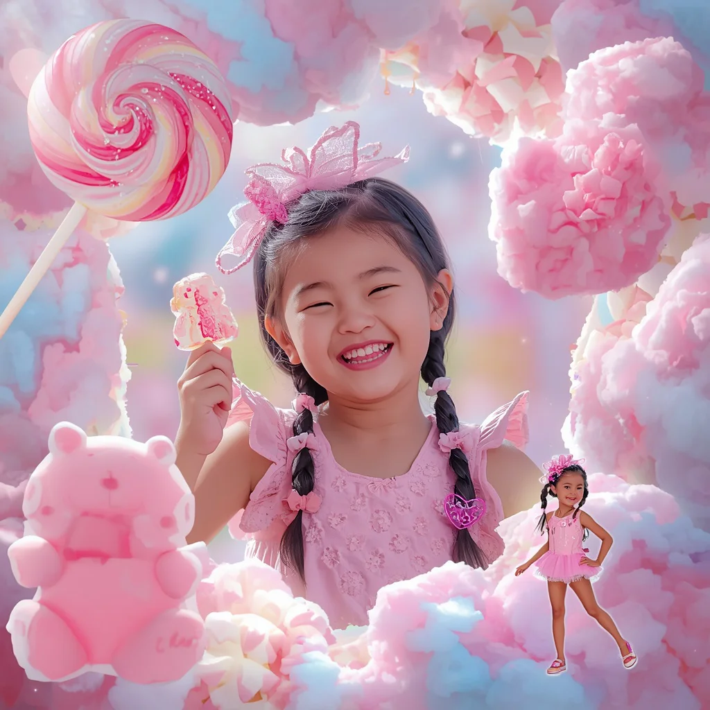 Cute Girl's Candy Kingdom: Sweet Treats and Gummy Bears | retro style prompt for gemini girl in english — AI image prompt