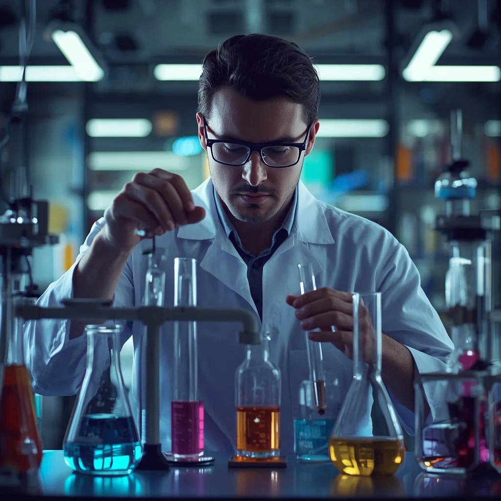 Man in a Laboratory Setting Performing a Complex Experiment | Prompt for traditional look for boy instagram — AI image prompt
